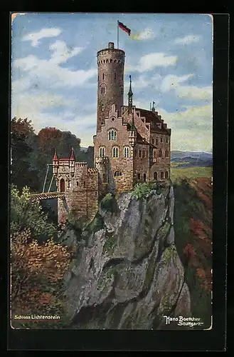 Künstler-AK Hans Boettcher: Schloss Lichtenstein in der Morgendämmerung