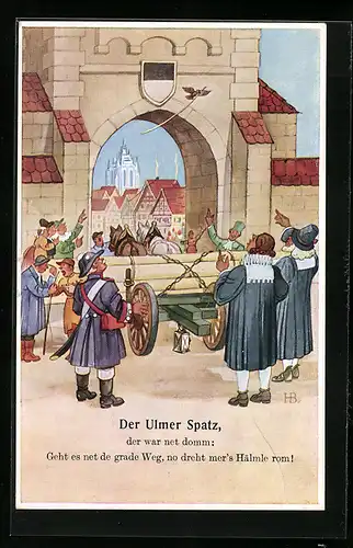 Künstler-AK Hans Boettcher: Der Ulmer Spatz, der ist net domm! Geht es net de grade Weg...