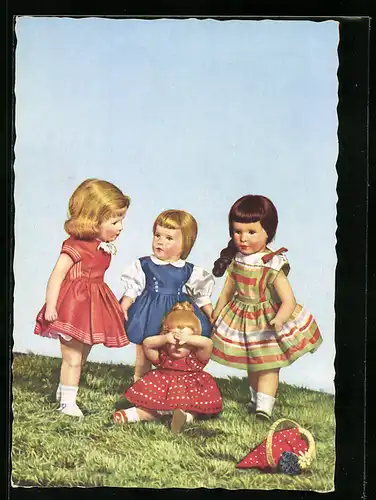 AK Käthe Kruse-Puppen trösten weinendes Mädchen