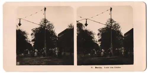 Stereo-Fotografie NPG, Berlin, Ansicht Berlin, Unter den Linden mit alten Strassenlaternen