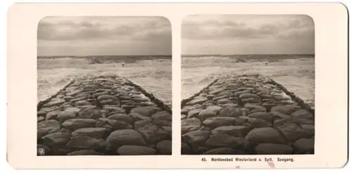 Stereo-Fotografie NPG, Berlin, Ansicht Westerland, Seegang am Strand mit steiniger Furt