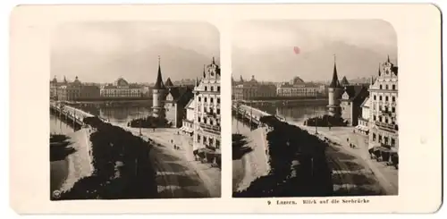 Stereo-Fotografie NPG, Berlin, Ansicht Luzern, Blick auf die Seebrücke mit Hotel du Cycne