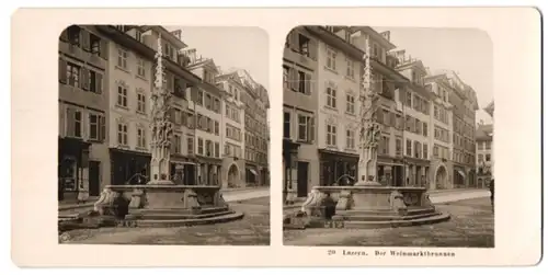 Stereo-Fotografie NPG, Berlin, Ansicht Luzern, der Weinmarktbrunnen mit Geschäften