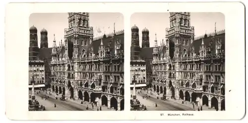 Stereo-Fotografie NPG, Berlin, Ansicht München, Blick auf das Rathaus mit Türmen der Frauenkirche