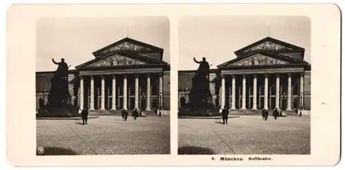 Stereo-Fotografie NPG, Berlin, Ansicht München, Blick auf das Hoftheater mit Statue