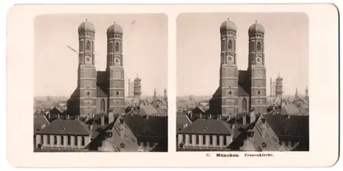 Stereo-Fotografie NPG, Berlin, Ansicht München, Blick auf die Frauenkirche im Hintergrund Turm des Rathaus im Baugerüst