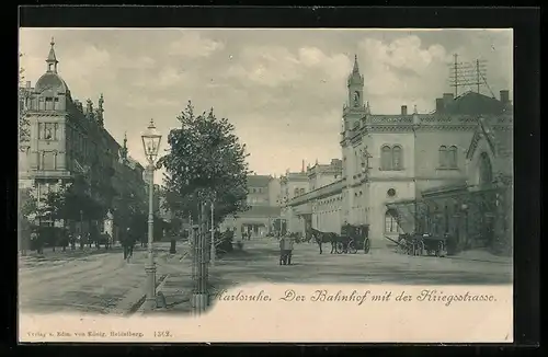 AK Karlsruhe, Der Bahnhof mit der Kriegsstrasse