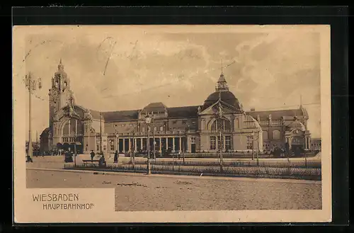 AK Wiesbaden, Blick zum Hauptbahnhof