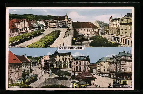 AK Oberleutensdorf / Litvinov, K. Henlein-Platz, E. Taschner-Platz, Schlossgasse, Waldsteinplatz