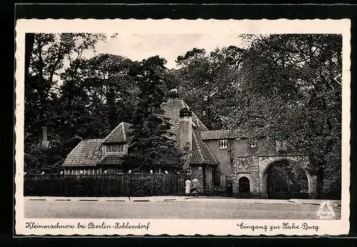 AK Kleinmachnow b. Berlin-Zehlendorf, Eingang zur Hake-Burg