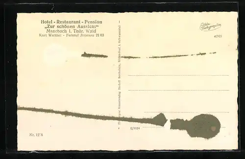 AK Manebach i. Thür. Wald, Hotel-Restaurant-Pension Zur schönen Aussicht, Bes. Kurt Walther