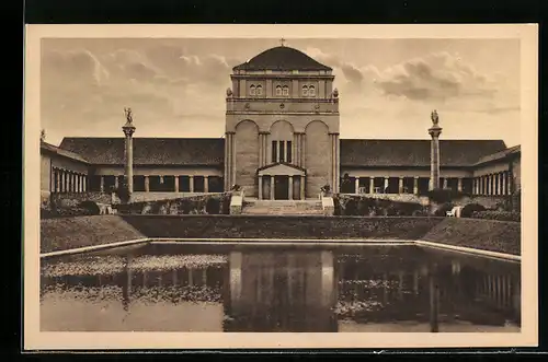 AK Halle /Saale, Gertraudenfriedhof, Hauptgebäude mit Wasserbecken