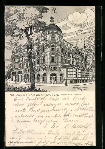 Künstler-AK Bad Oeynhausen, Hotel zum Pavillon