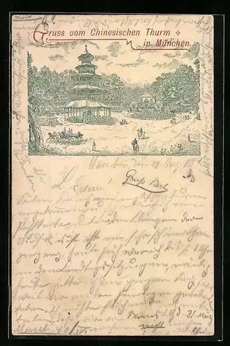 Lithographie München-Schwabing, Chinesischer Turm