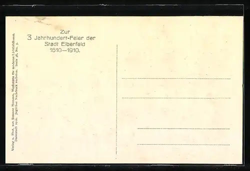 AK Elberfeld, Zur 3 Jahrhundert-Feier der Stadt Elberfeld 1610-1910, Gebäudeansicht