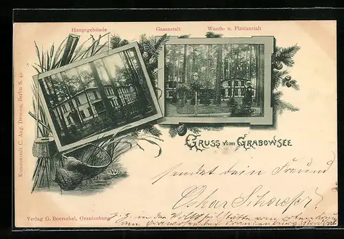 AK Grabowsee, Gasanstalt mit Wasch- und Plättanstalt, Hauptgebäude