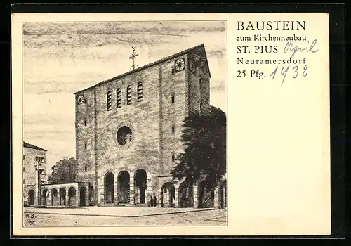 Künstler-AK Neuramersdorf, Kirche St. Pius
