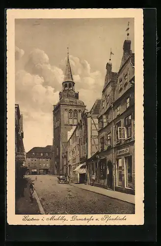 AK Güstrow i. Mecklbg., Domstrasse und Pfarrkirche