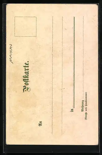 Lithographie Insel Mainau, Flaniernde Damen am Schwedenturm