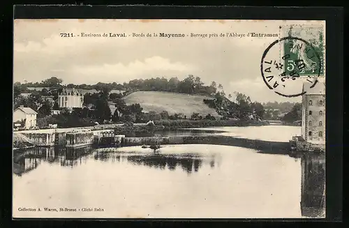 AK Entrames, Bords de la Mayenne, Barrage près de l`Abbaye d`Entrames
