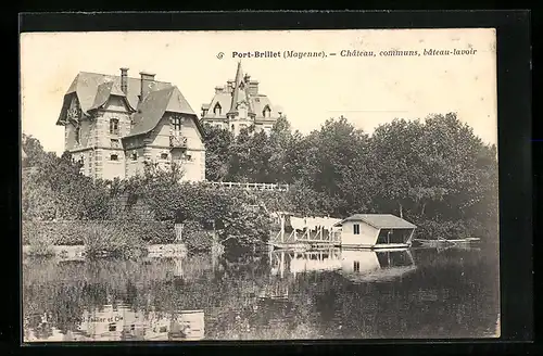 AK Port-Brillet, Château, communs, bâteau-lavoir