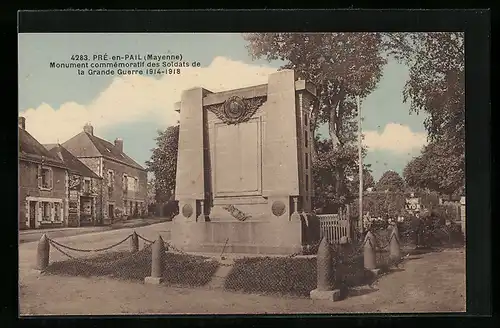 AK Pré-en-Pail, Monument commémoratif des Soldats de la Grande Guerre 1914-1918