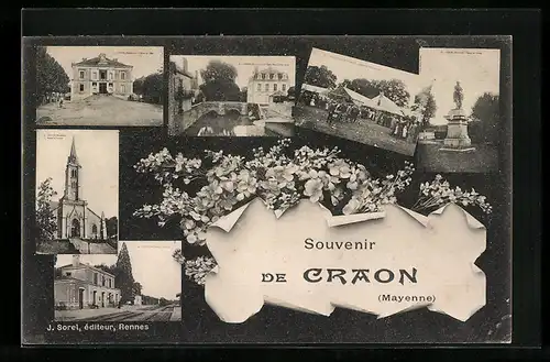 AK Craon, L'Hotel de Ville, Denkmal, Kirche