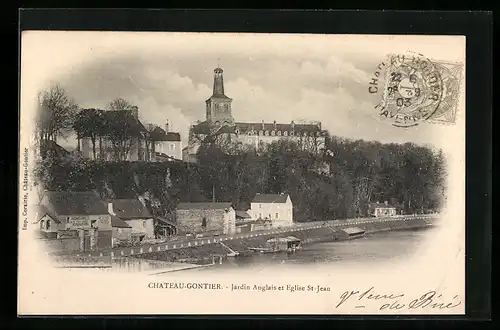 AK Château-Gontier, Jardin Anglais et Eglise St-Jean