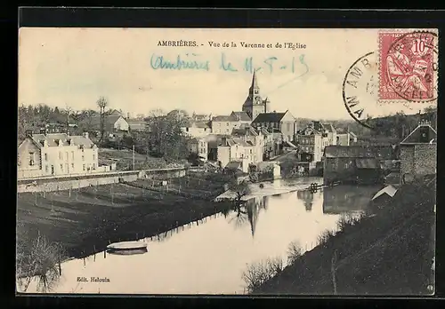 AK Ambrières, Vue de la Varenne et de l`Eglise