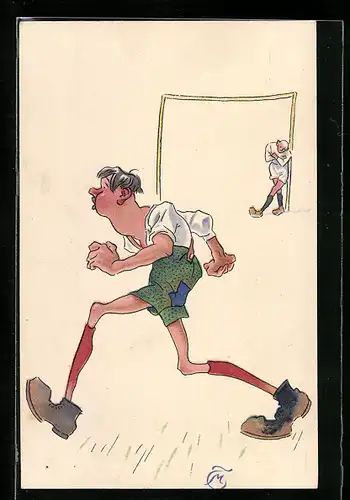 AK Fussballspieler vor dem Tor