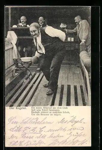 AK Gruppe von Männern beim Kegeln