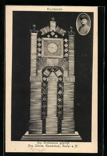 AK Kunstuhr aus Strohhalmen gefertigt