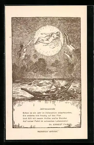 Künstler-AK Jahreswende, Nackte Schönheiten als Allegorie für Jahreszeiten