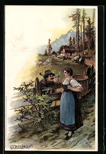 Künstler-AK E. Döcker: Zweisamkeit im Hochland