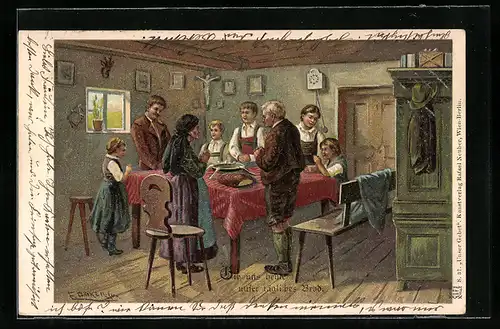 Künstler-AK E. Döcker: Vater Unser illustriert, Gib uns heute unser tägliches Brot