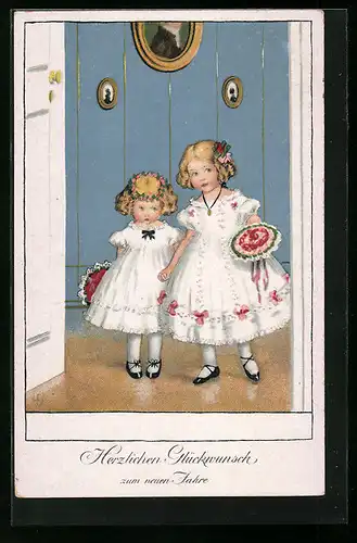 Künstler-AK Lia Döring: Mädchen mit Blumensträussen