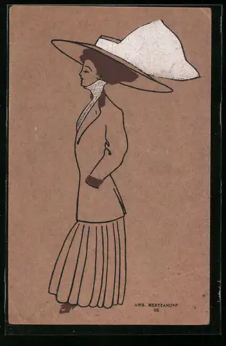 Künstler-AK A. Mertzanoff: Elegante Dame mit Hut