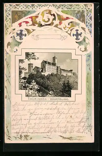 Passepartout-Lithographie Partie an der Wartburg