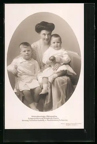 AK Grossherzogin Alexandra, Erbgrossherzog Friedrich Franz, Herzog Christian Ludwig von Mecklenburg-Schwerin