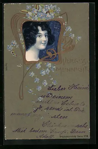 Künstler-AK Junge lächelnde Dame, Jugendstil