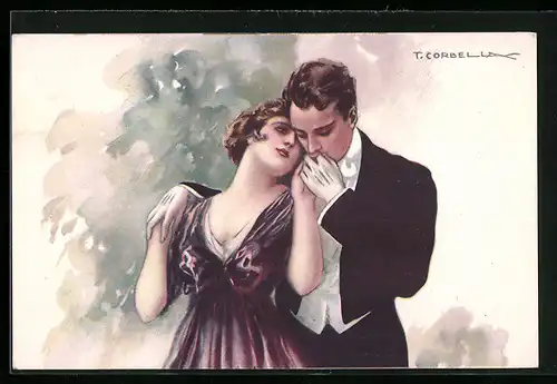 Künstler-AK Tito Corbella: elegantes Liebespaar in Abendgarderobe