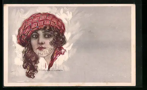 Künstler-AK Tito Corbella: Schöne Frau mit Hut