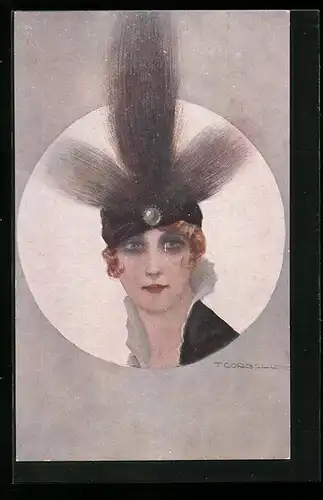Künstler-AK Tito Corbella: Elegante Dame mit exzentrischem Hut