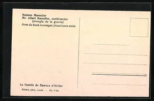 AK Mr. et Mme. Masselier, La Famille du Rameau d`Olivier, Carte No. 9