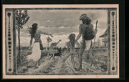 Künstler-AK Fidus: Nach Hause, Familie kehrt heim