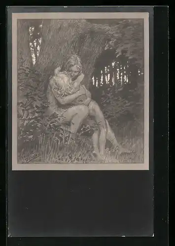 Künstler-AK Fidus: Beichte, Kind liegt im Arm der Mutter
