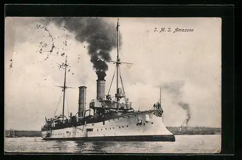 AK Kriegsschiff SMS Amazone im Hafen