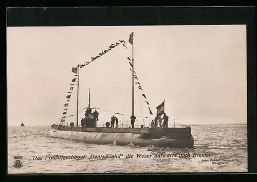 AK Fracht-U-Boot Deutschland fährt die Weser aufwärts nach Bremen