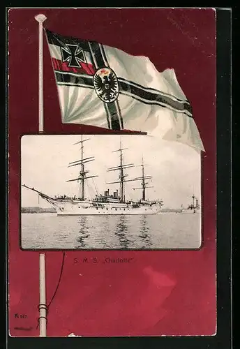 AK Kriegsschiff SMS Charlotte, Reichskriegsflagge