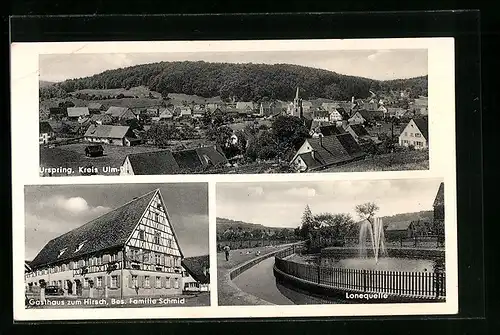 AK Urspring, Gasthaus zum Hirsch, Lonequelle, Panorama